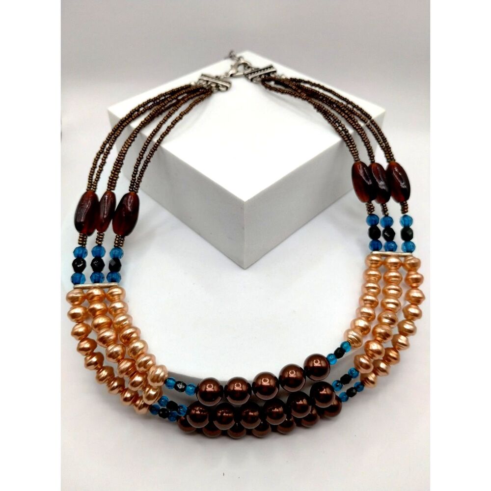 Vintage Women's Necklace Chico's Triple Strand of amber and copper colored beads